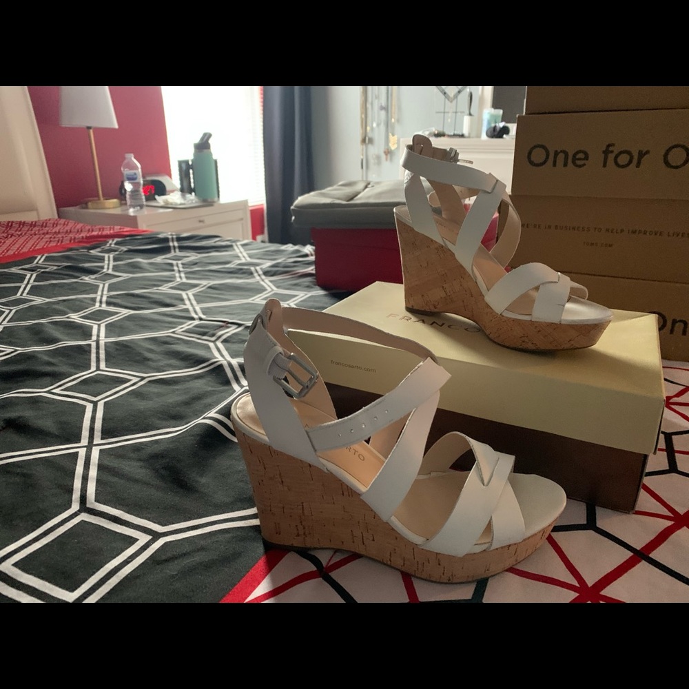 Strappy white wedges